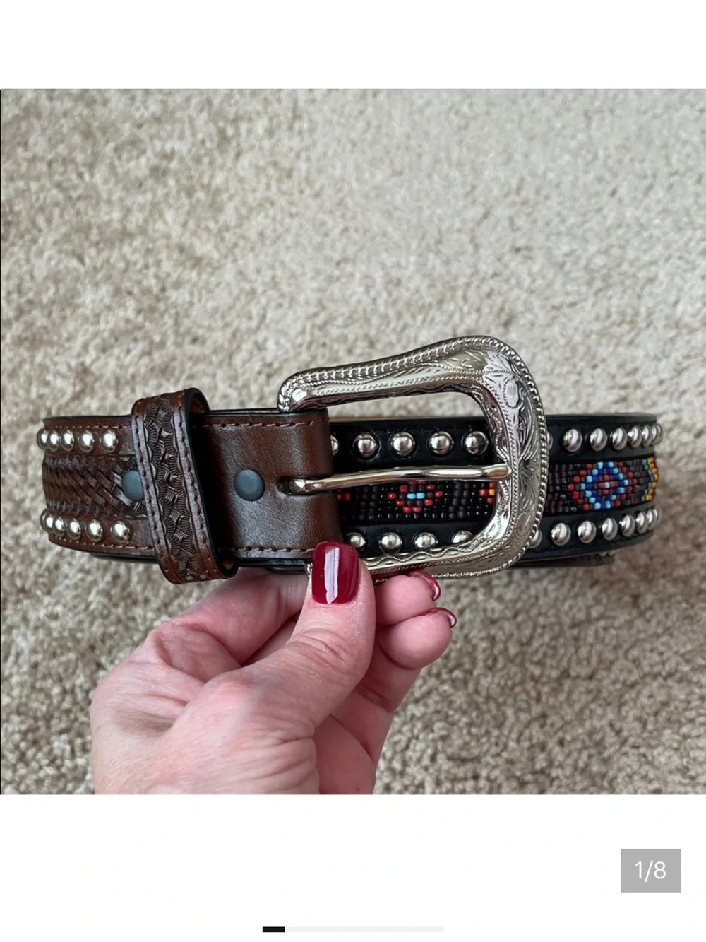 3-D Leather Unisex Beaded Studded Belt - Picture 2 of 8